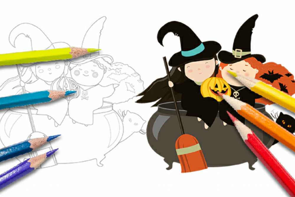 Disegni halloween da colorare streghe e pentolone